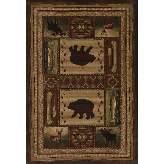 United Weavers Contours Lodge Area Rug 511-28059 Bear Wilderness Toffee Bears Canoe