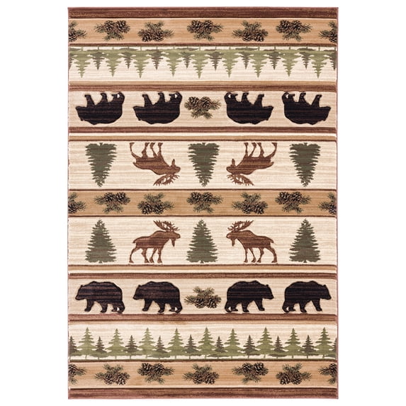 United Weavers Cottage Area Rug 2055 40226 Adler Beige Banded Trees 7' 10" x 10' 6" Rectangle