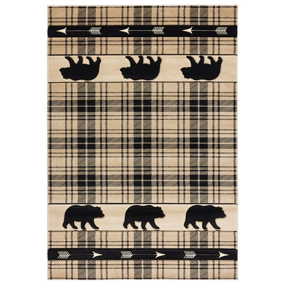 United Weavers Cottage Area Rug 2055 41426 Tartan Bear Beige Plaid Bears 5' 3" x 7' 6" Rectangle