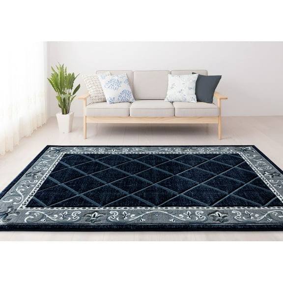 United Weavers Drachma Kengsley Transitional Border Area Rug, Navy, 5'3" x 7'6"