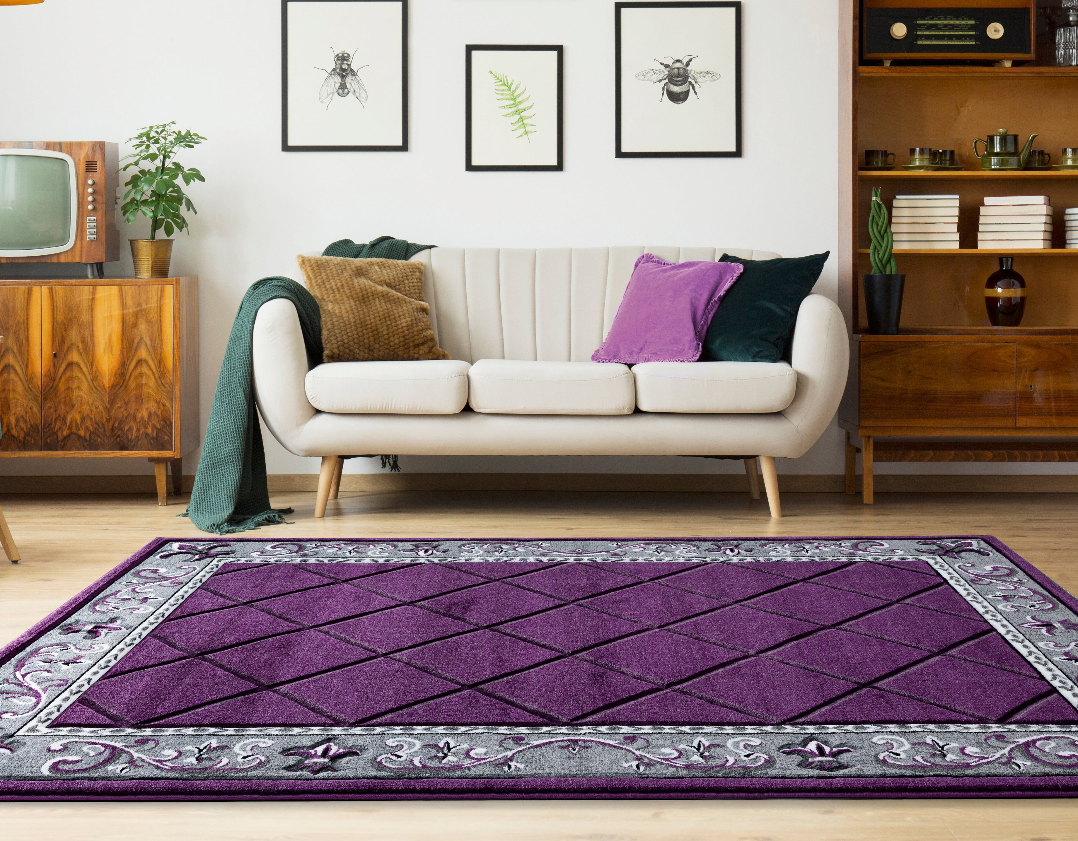 United Weavers Drachma Kengsley Transitional Border Area Rug, Plum, 7'10" x 10'6"