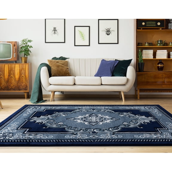 United Weavers Drachma Patras Traditional Medallion Area Rug, Navy, 7'10" x 7'10"