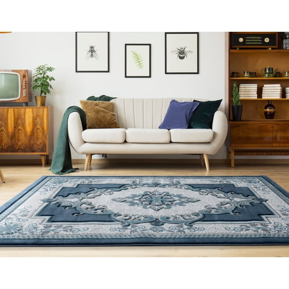 United Weavers Drachma Patras Traditional Medallion Runner Rug, Aqua, 2'7" x 7'4"
