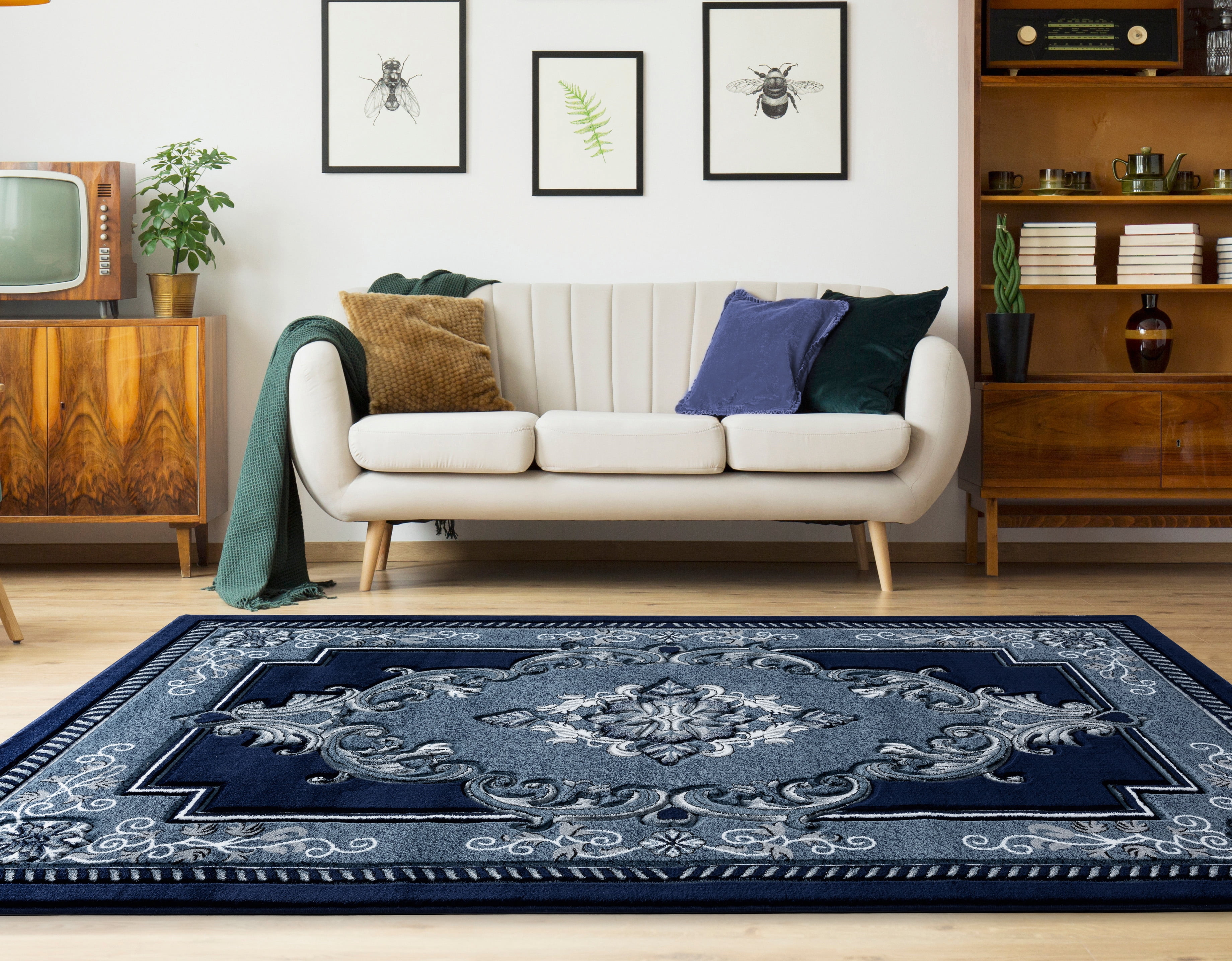 United Weavers Drachma Patras Traditional Medallion Runner Rug, Navy, 2'7" x 7'4"
