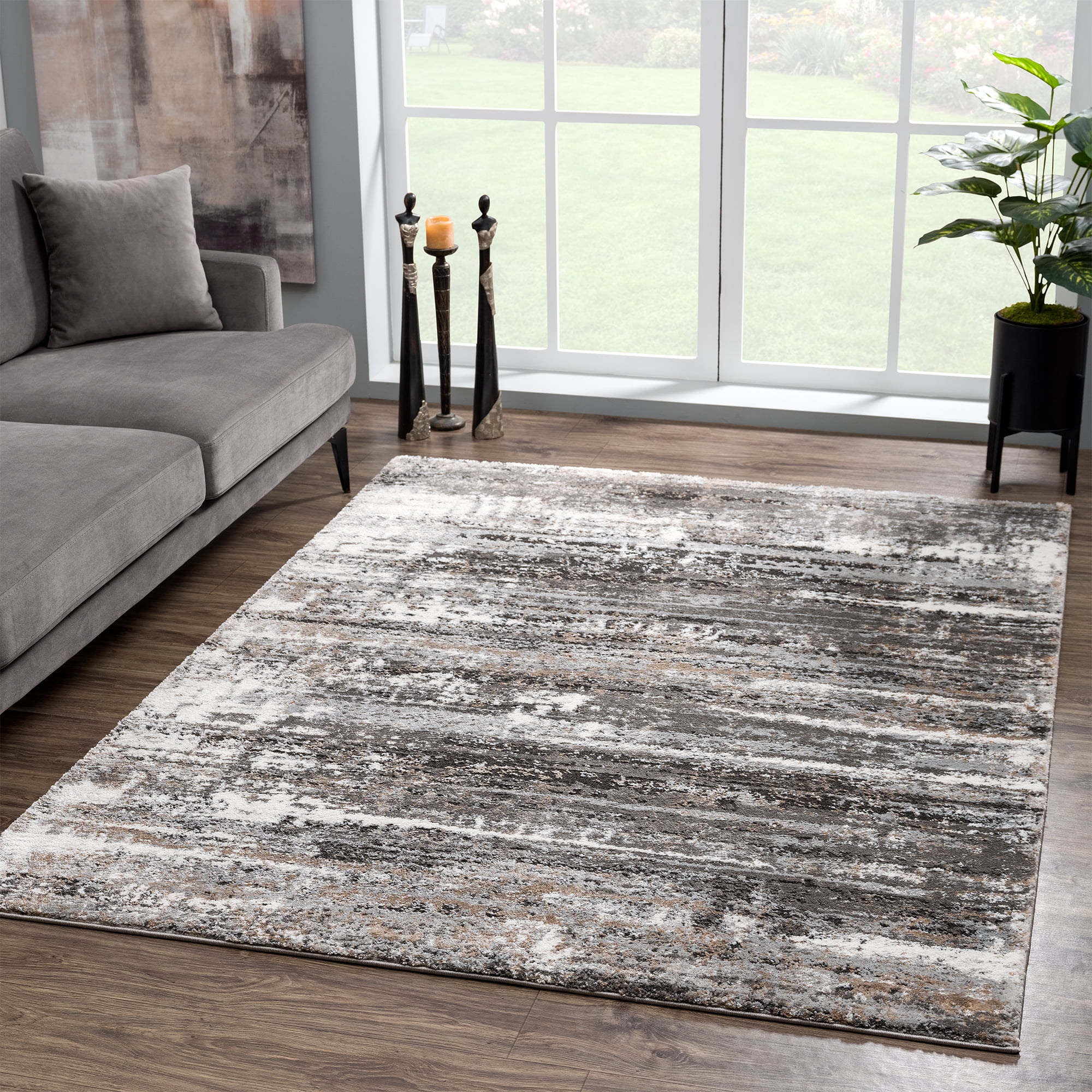 United Weavers Edinson Enzo Modern Abstract Runner Rug, Grey, 2'7" x 7'2"