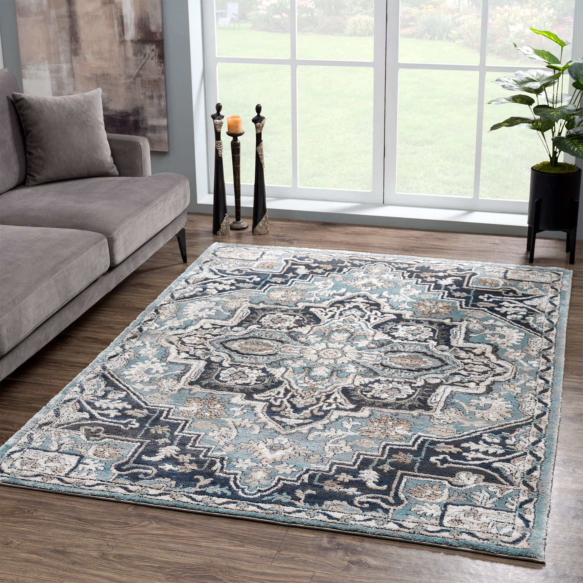 United Weavers Edinson Estrella Transitional Medallion Runner Rug, Blue, 2'7" x 7'2"