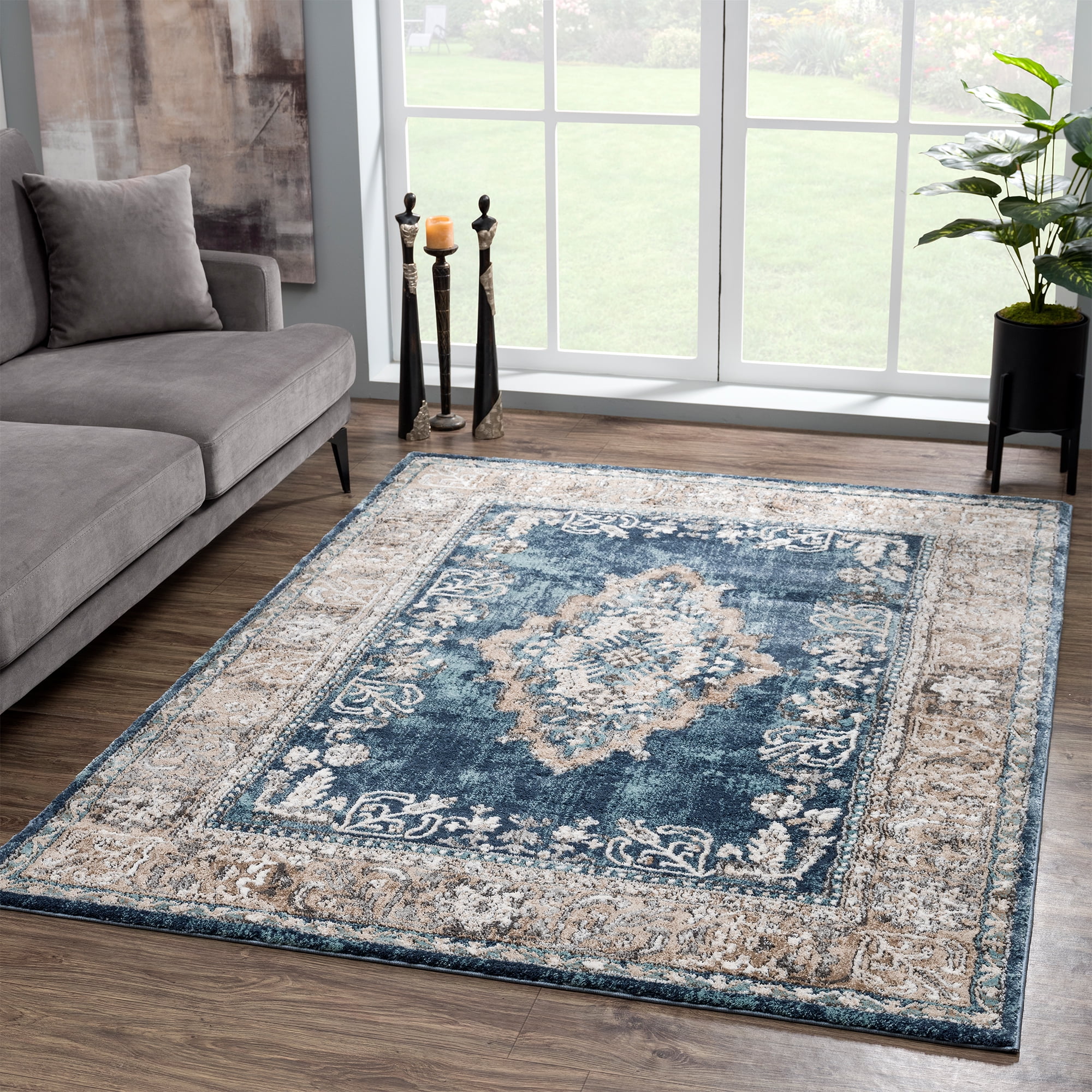 United Weavers Edinson Jisun Transitional Border Runner Rug, Blue, 2'7" x 7'2"