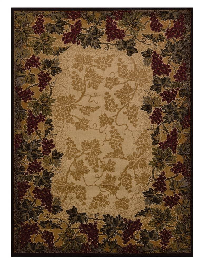 Ivory and Burgundy Floral Polypropylene Rectangular Area Rug
