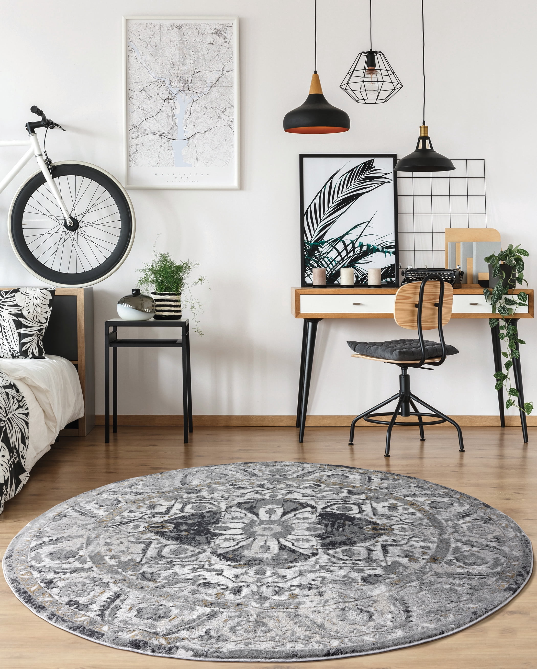 United Weavers Evolution Anura Transitional Medallion Round Area Rug, Cream, 7'10" x 7'10"