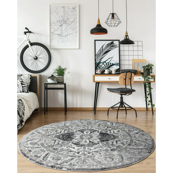 United Weavers Evolution Anura Transitional Medallion Round Area Rug, Cream, 7'10" x 7'10"
