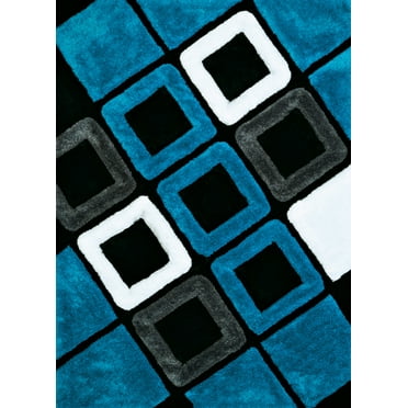 United Weavers Finesse Area Rug 2100 21063 Plush Aqua Blocks Cubes 1' 10" x 3' Rectangle