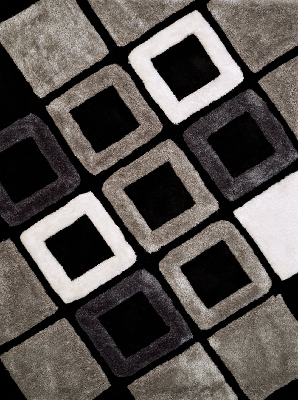 Black Geometric 2' x 3' Rectangular Shag Rug