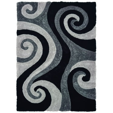 United Weavers Finesse Shag Area Rug 2100 21570 Chimes Black Wavy Whirls 5' 3" x 7' 2" Rectangle