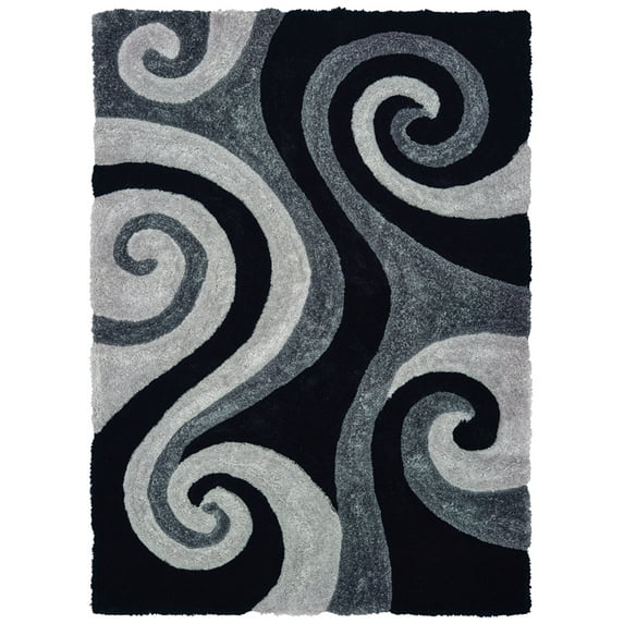 United Weavers Finesse Shag Area Rug 2100 21570 Chimes Black Wavy Whirls 7' 10" x 10' 6" Rectangle