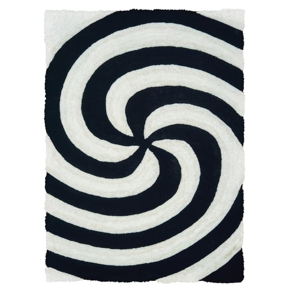 United Weavers Finesse Shag Area Rug 2100 21770 Pinnacle Black Waves Curves 1' 10" x 3' Rectangle