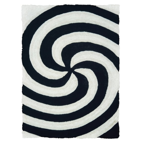 United Weavers Finesse Shag Area Rug 2100 21770 Pinnacle Black Waves Curves 5' 3" x 7' 2" Rectangle