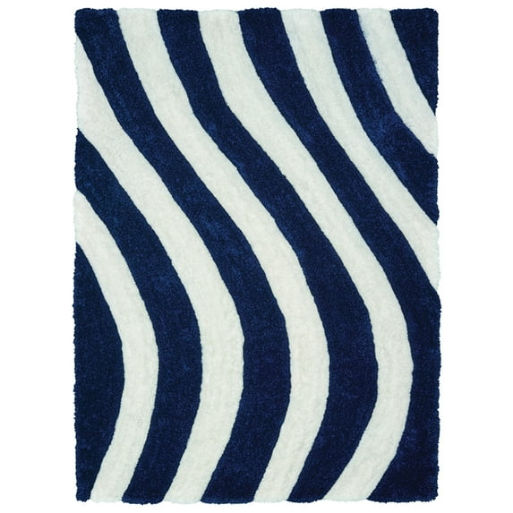 United Weavers Finesse Shag Area Rug 2100 21664 Streamer Navy Banded Rows