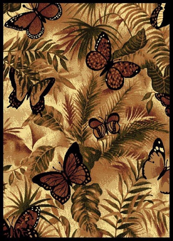 Multicolor Butterfly Jungle Polypropylene Area Rug 5' x 8'