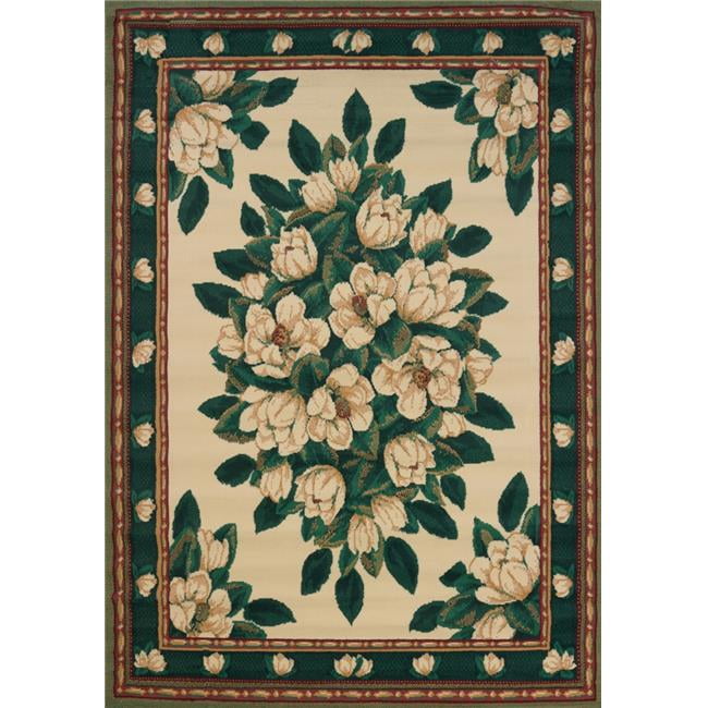Cream Floral Polypropylene Area Rug with Green Accents, 5x8