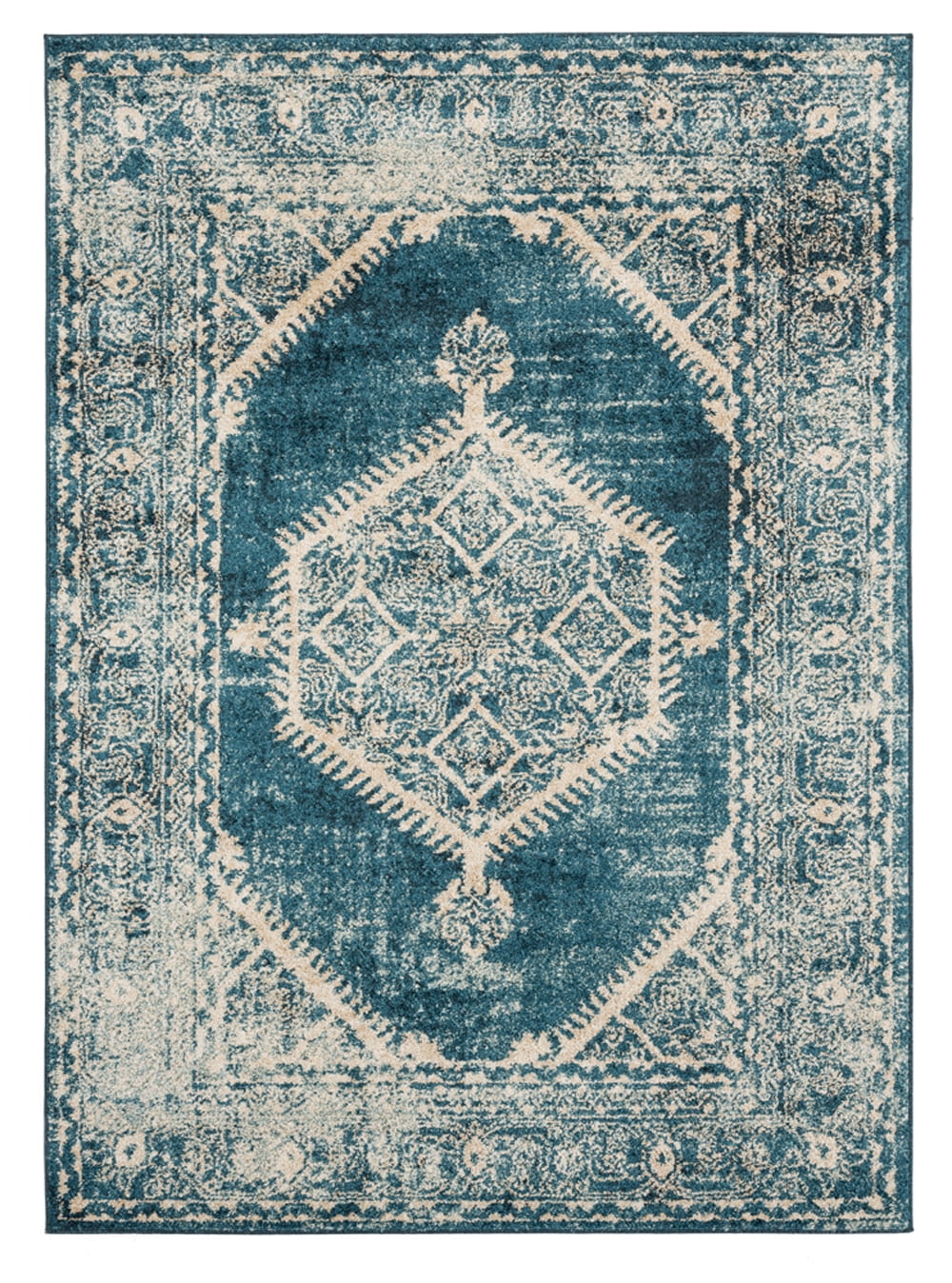 Cerulean Blue Rectangular Synthetic Stain-Resistant Area Rug