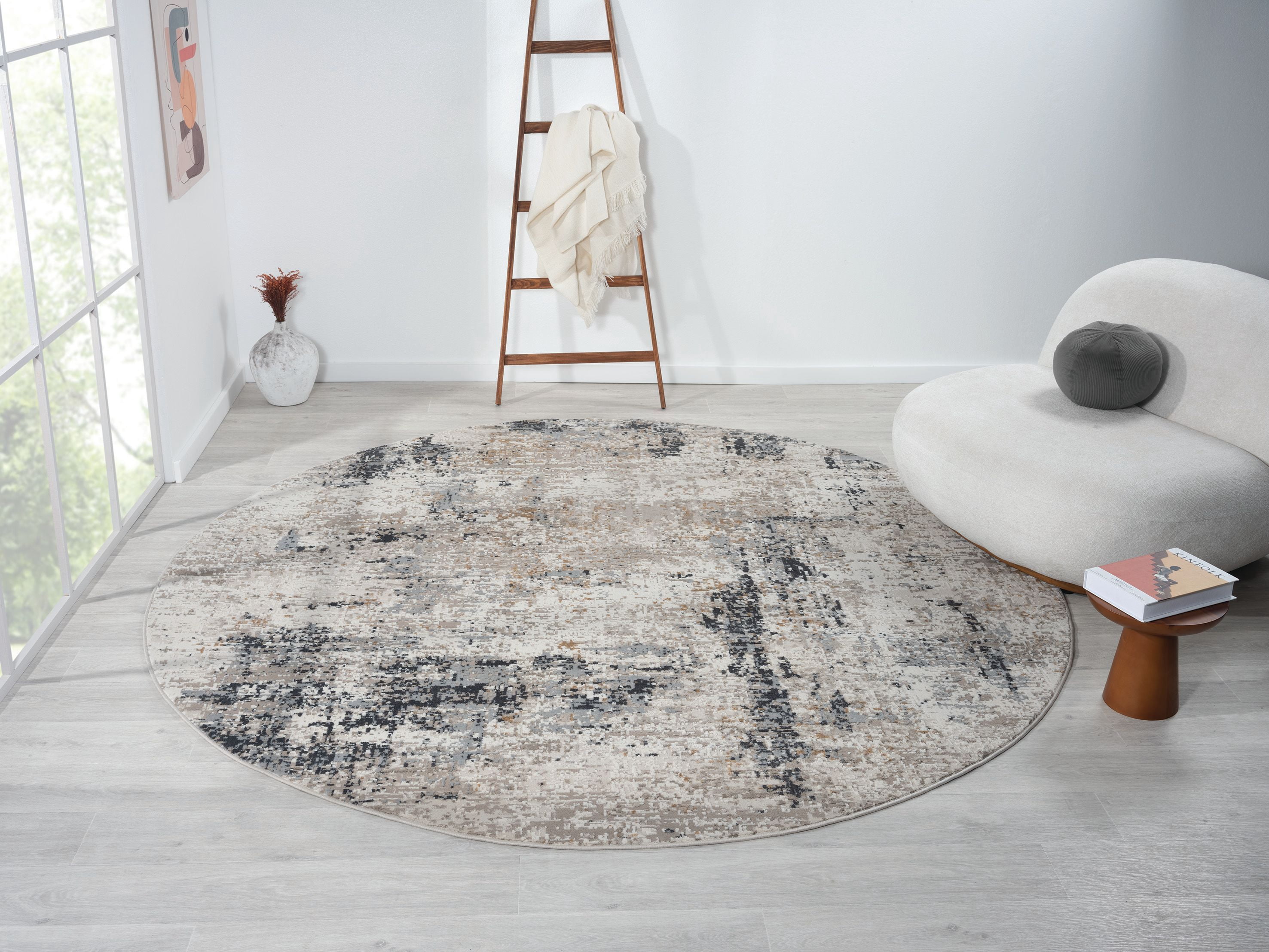 United Weavers Nelson Ambrose Modern Abstract Round Rug, Beige, 7'10" x 7'10"