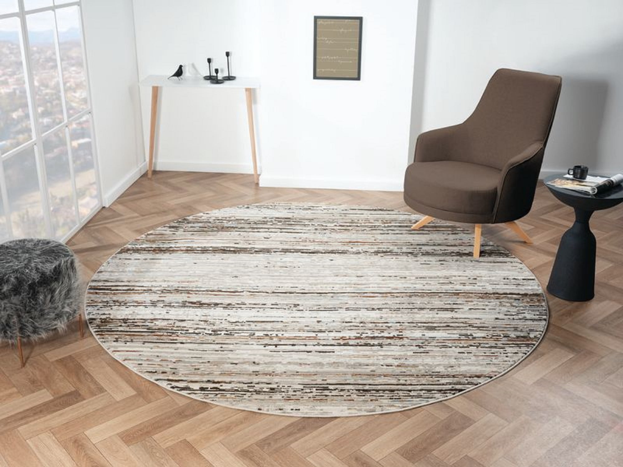 United Weavers Nelson Lalit Modern Abstract Round Rug, Blue, 7'10" x 7'10"