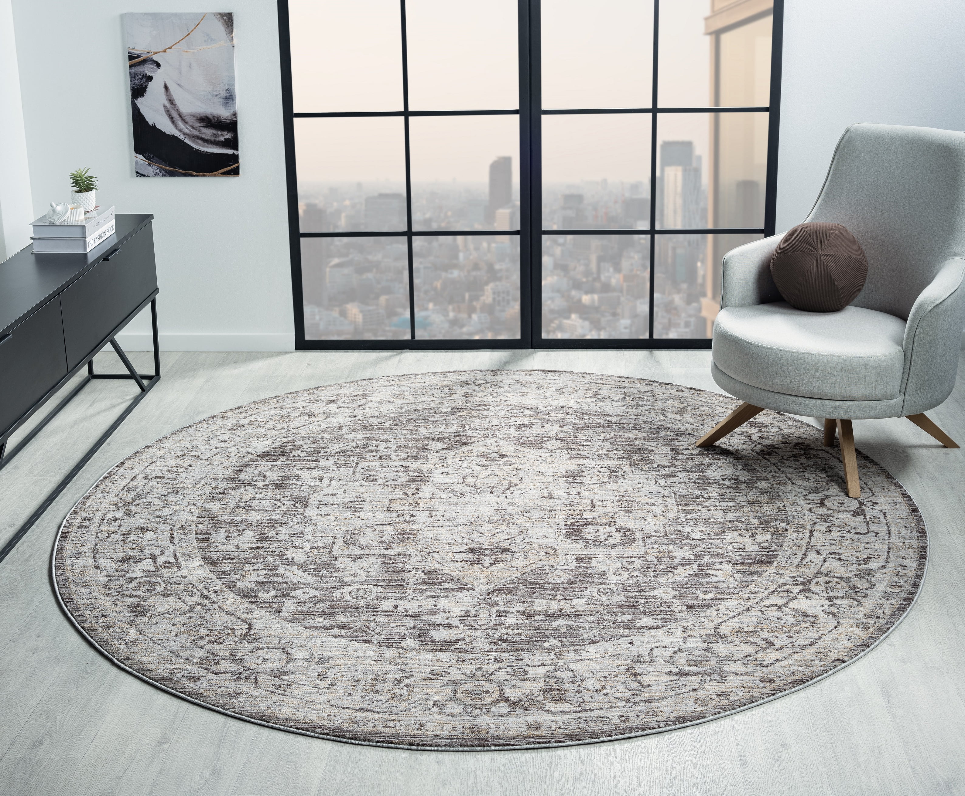 United Weavers Penley Ailani Transitional Border Round Rug, Brown, 7'11" x 7'11"