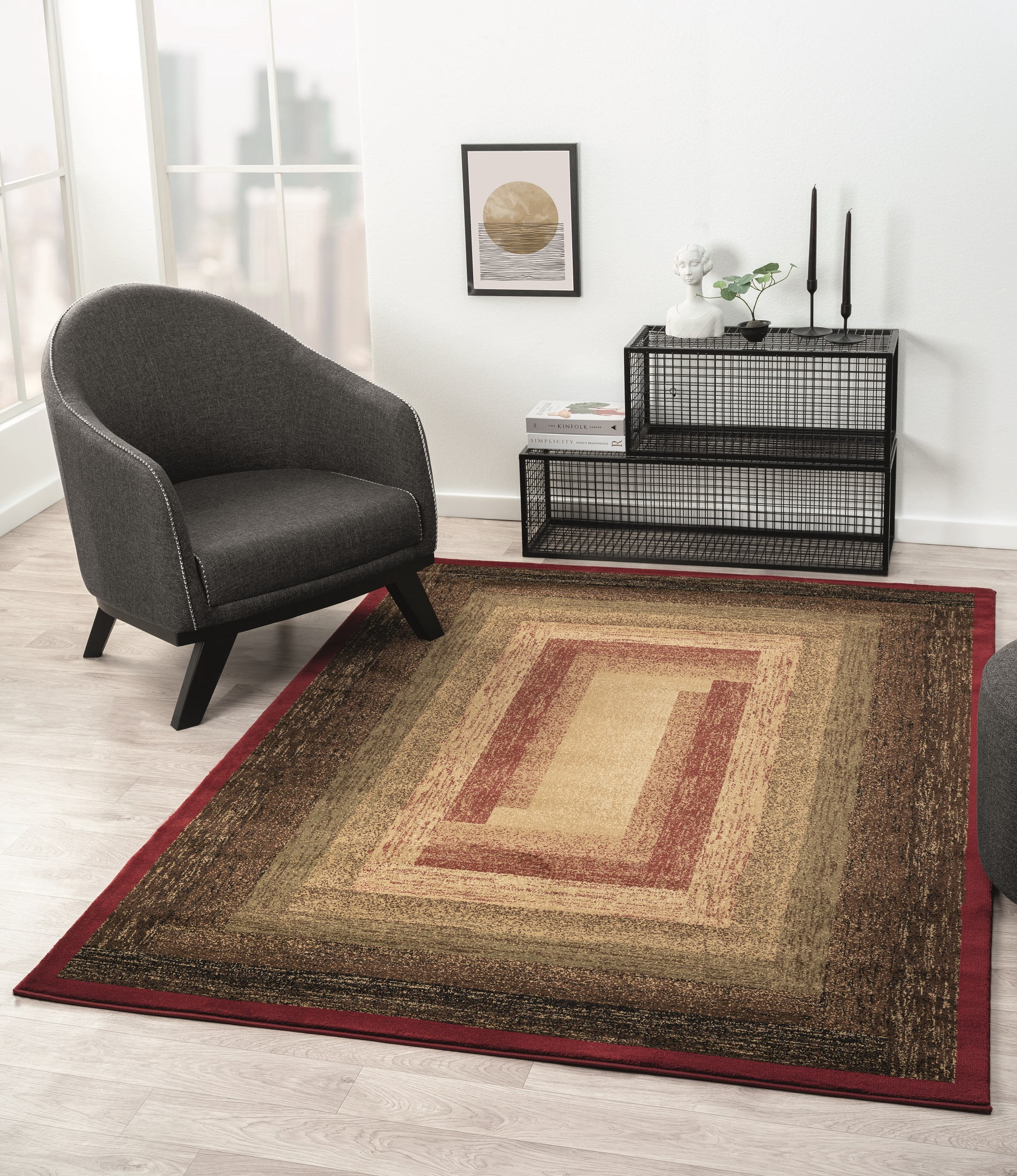 United Weavers Plateau Meadows Transitional Border Runner Rug, Red, 2'7" x 7'2"