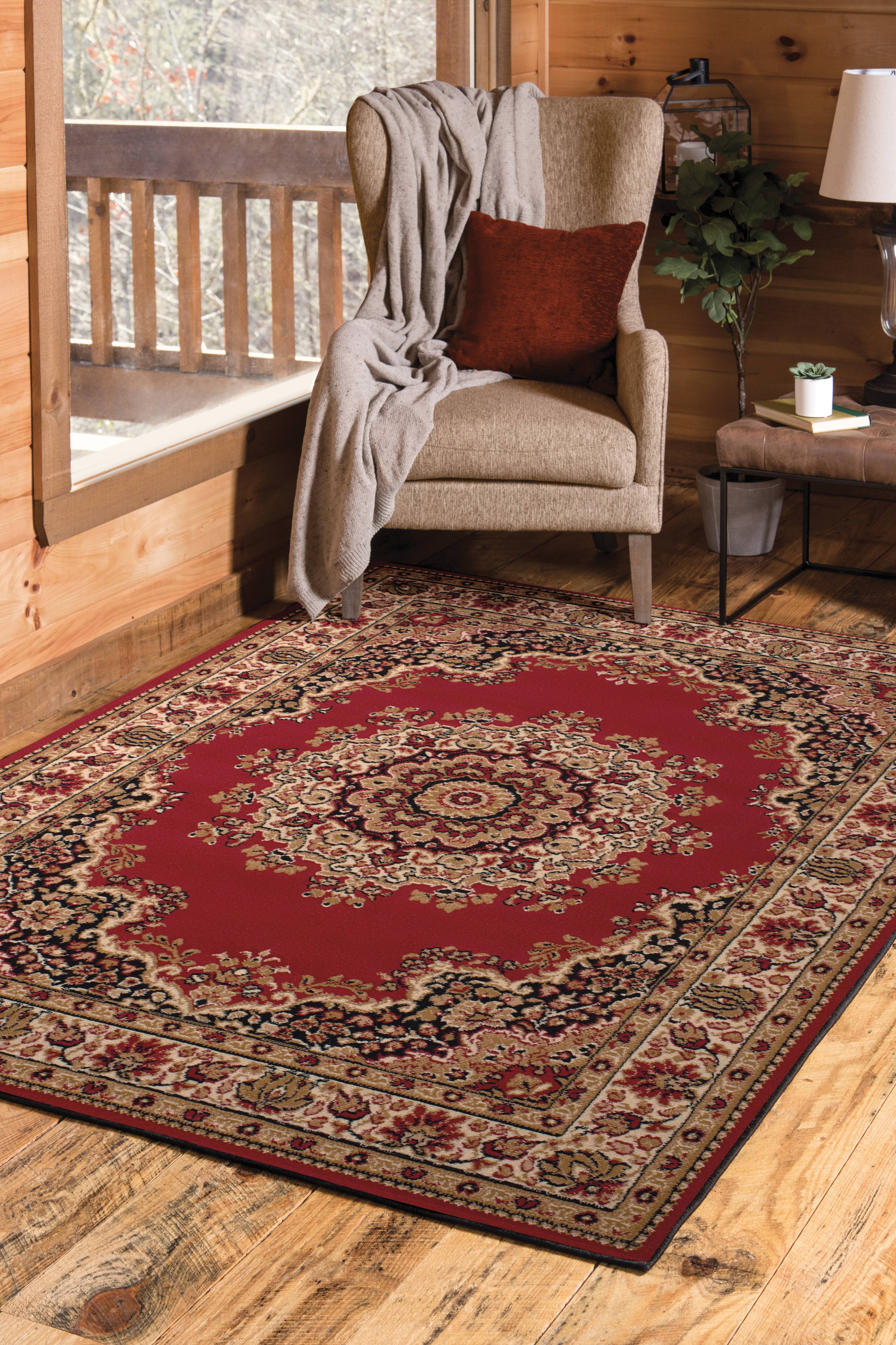 Red Medallion Pattern Synthetic Easy Care Accent Rug 2' x 3'