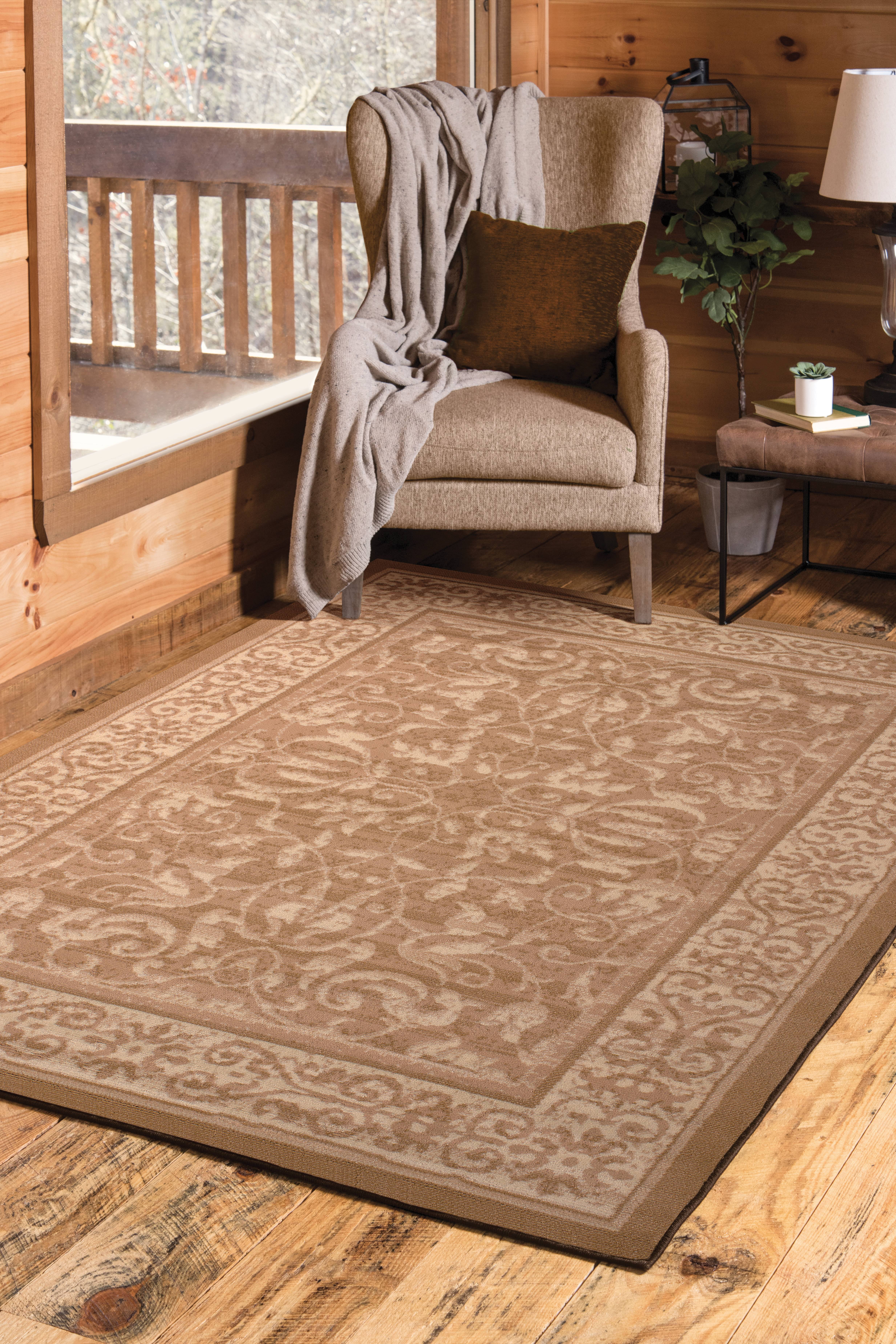 Beige Synthetic Rectangular Stain-Resistant Area Rug 8' x 11'
