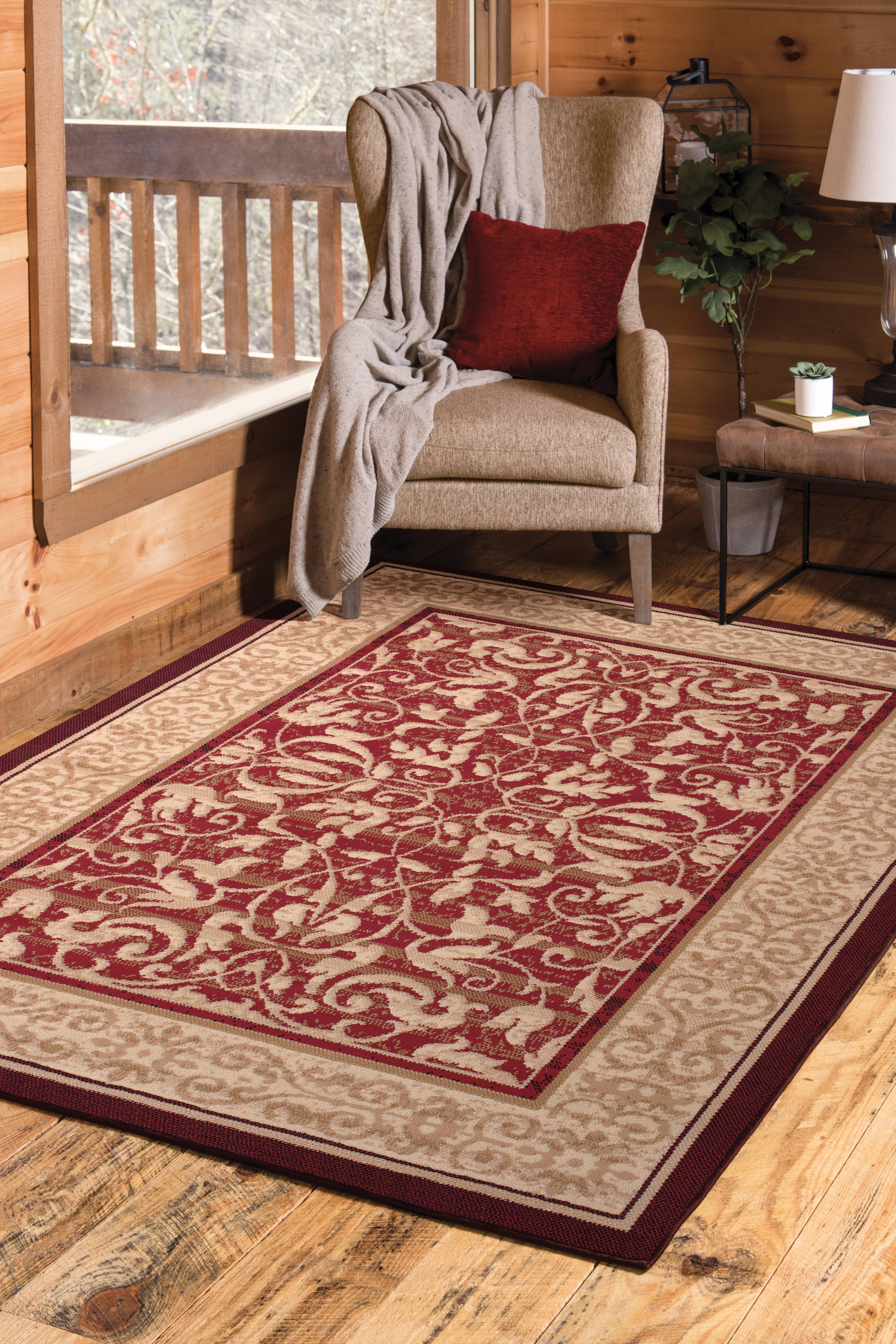 Red and Beige Synthetic Rectangular Area Rug, 8' x 11'