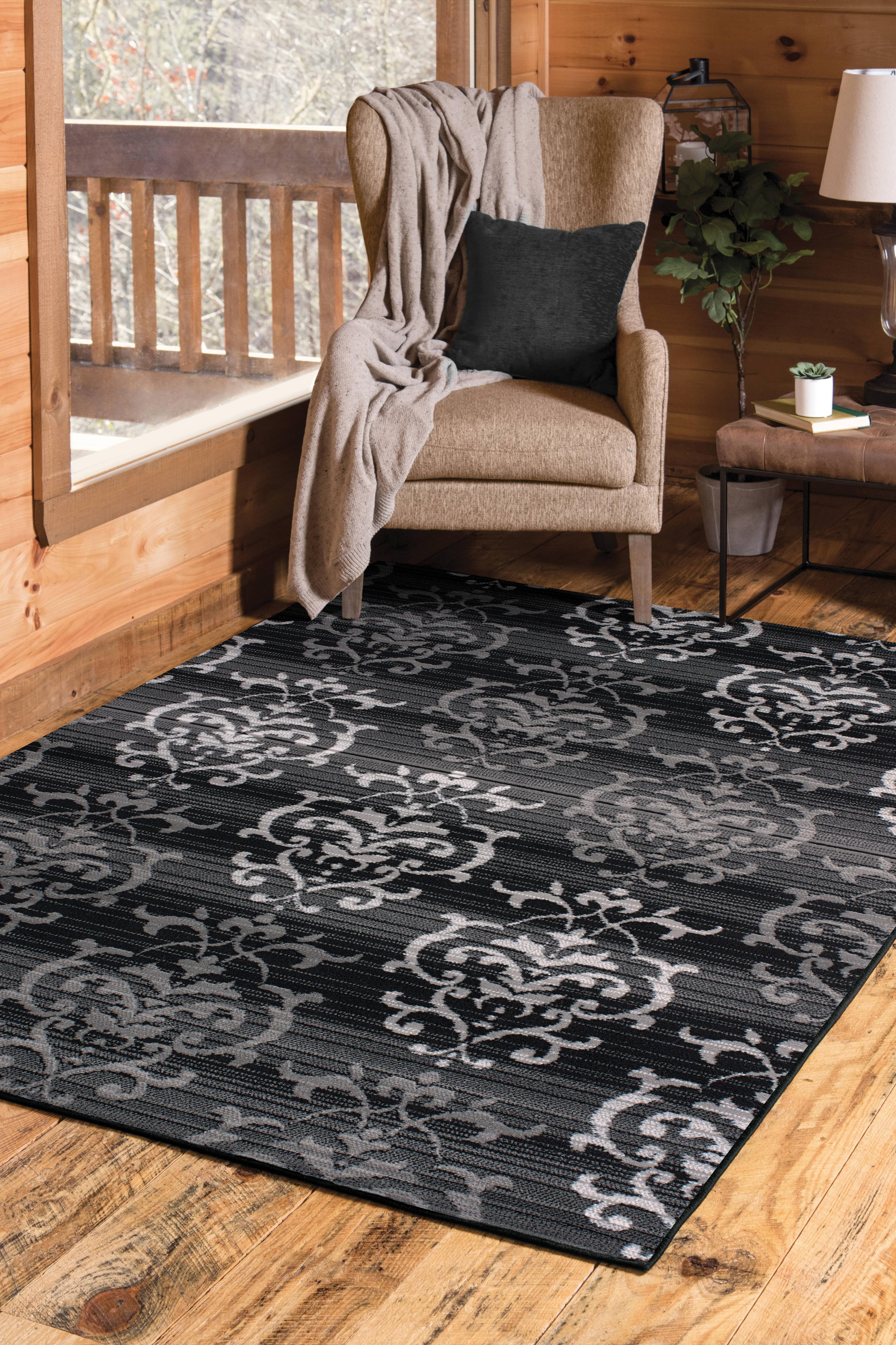 Gray and Black Synthetic Rectangular Area Rug 7'10" x 10'6"