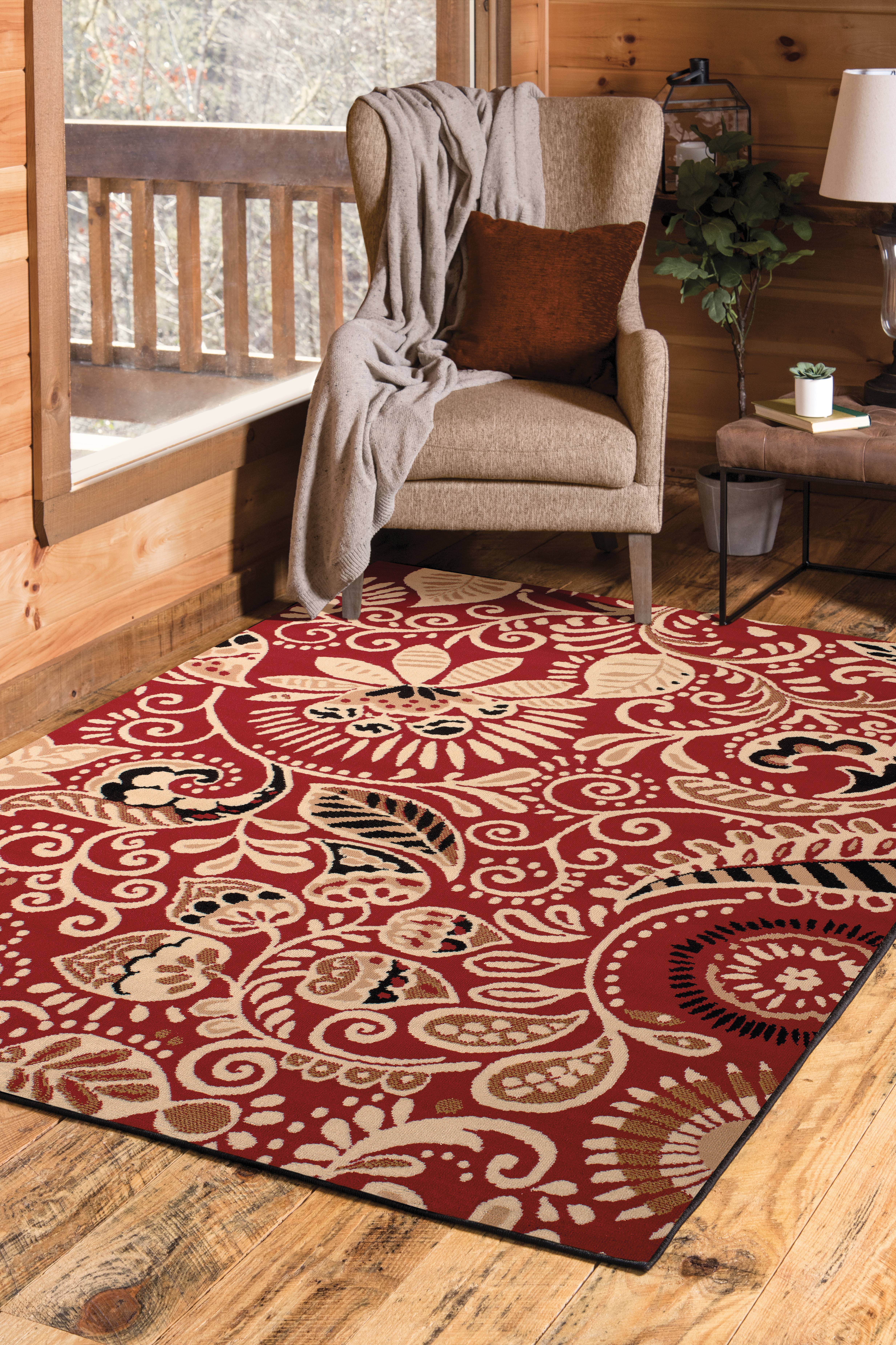 Paisley Pattern Red Synthetic 8' x 11' Area Rug