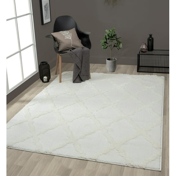 United Weavers Queensland Cinzia Geometric Shag Area Rug, White, 12'6" X 15'