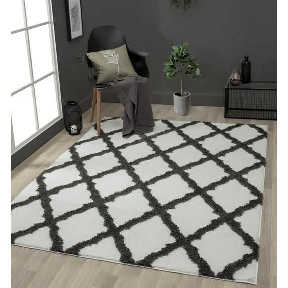 United Weavers Queensland Cinzia Geometric Shag Runner Rug, Charcoal Grey, 2'7" X 7'2"