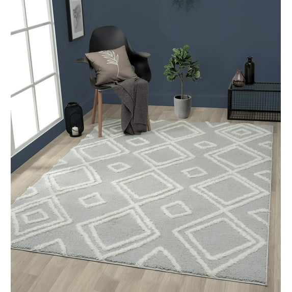 United Weavers Queensland Kahlil Geometric Shag Runner Rug, Grey, 2'7" X 7'2"