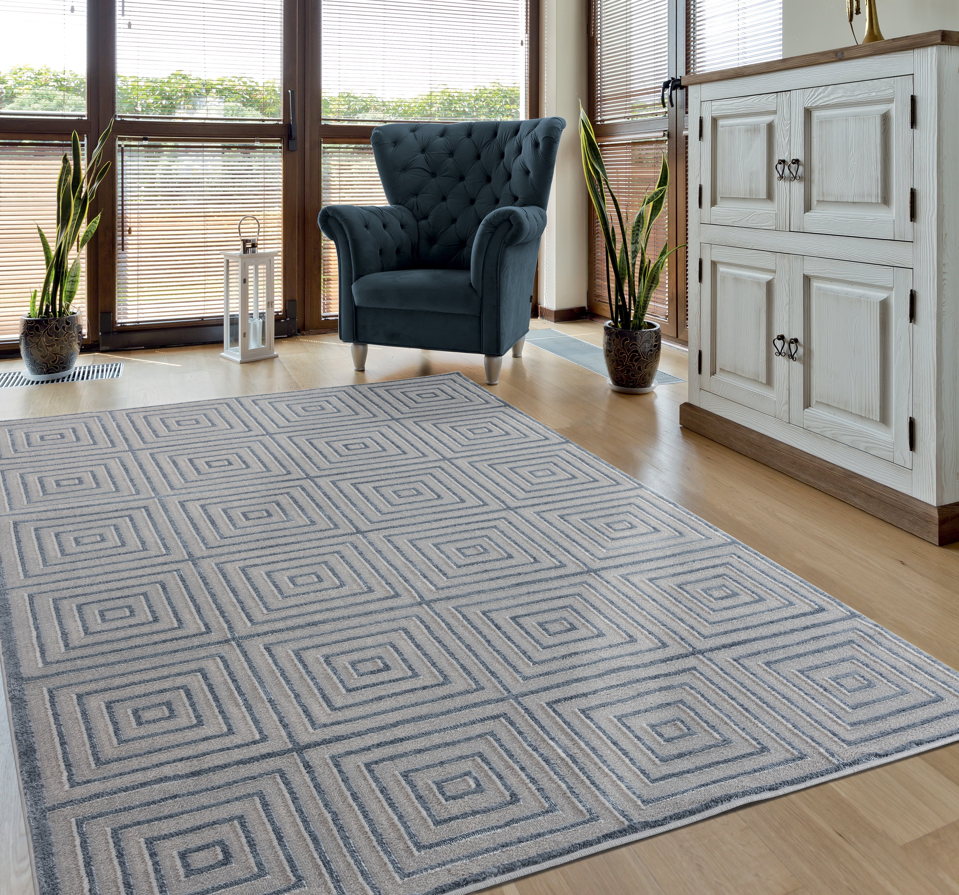 United Weavers Rasbora Piraya Contemporary Geometric Accent Rug, Blue/Grey, 1'11" x 3'