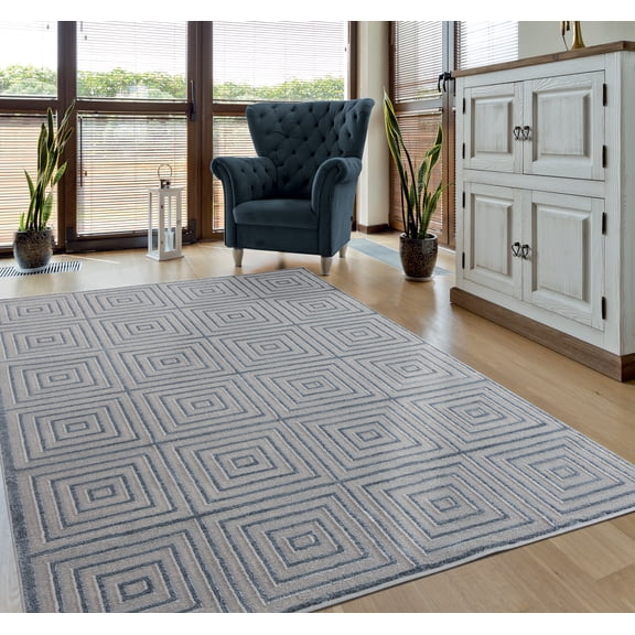 United Weavers Rasbora Piraya Contemporary Geometric Runner Rug, Blue/Grey, 2'7" x 7'2"