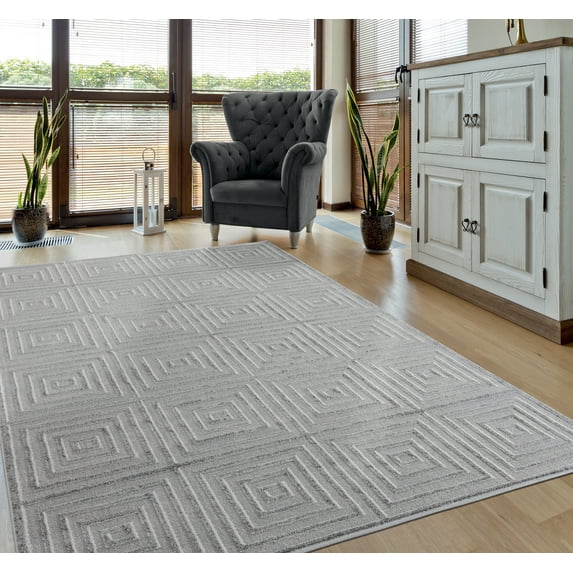 United Weavers Rasbora Piraya Contemporary Geometric Runner Rug, Silver, 2'7" x 7'2"