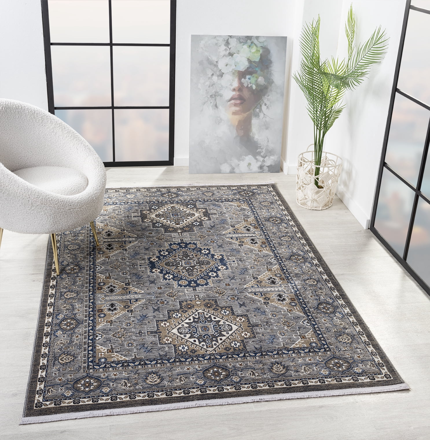 United Weavers Riviera Azure Area Rug, Border Pattern, Grey, 7'10" X 10'6"