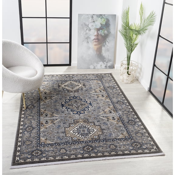 United Weavers Riviera Azure Runner Rug, Border Pattern, Grey, 2'7" X 7'2"