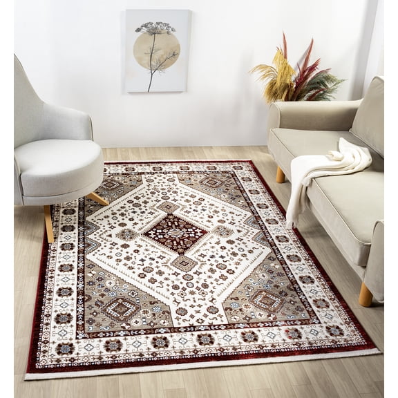 United Weavers Riviera Belva Accent Rug, Border Pattern, Burgundy, 1'10" X 3'