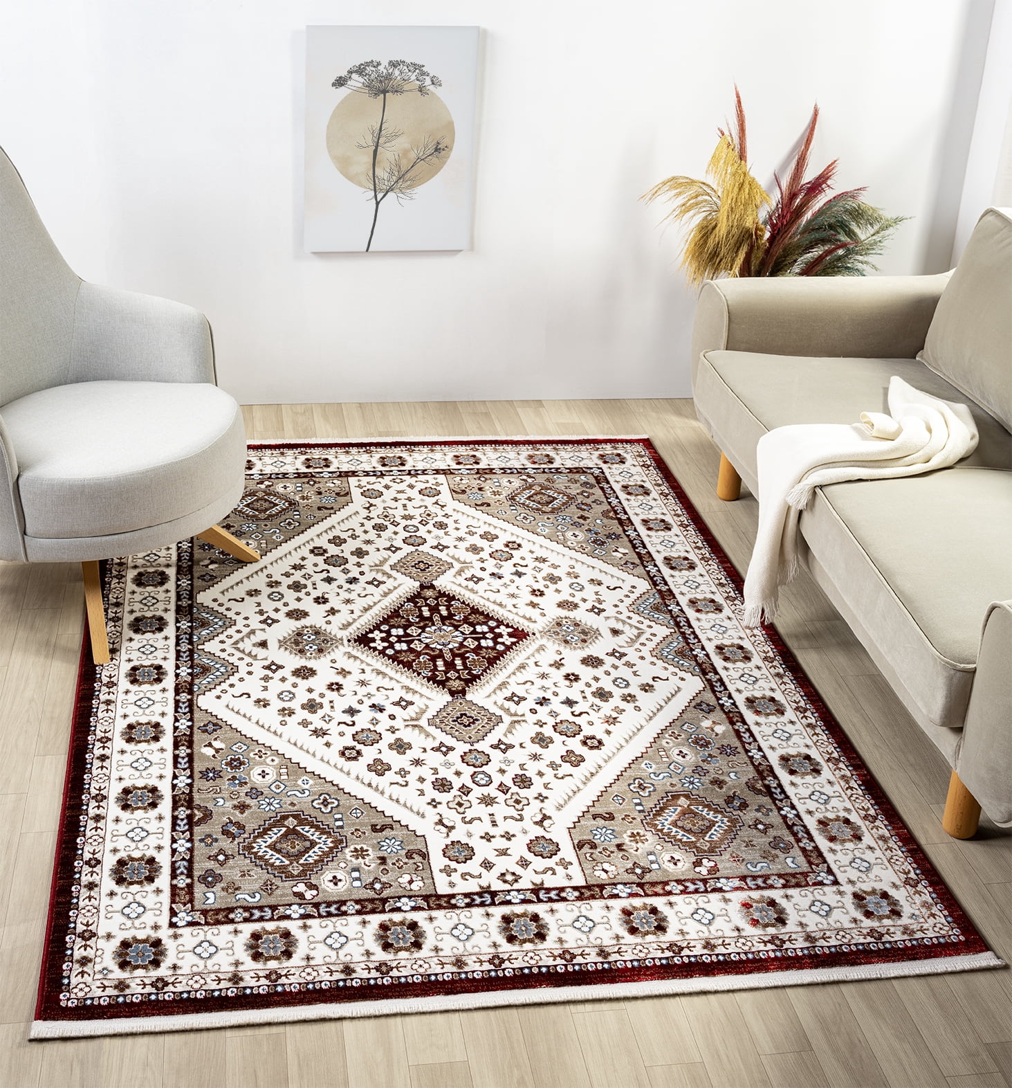 United Weavers Riviera Belva Area Rug, Border Pattern, Burgundy, 9'10" X 13'2"