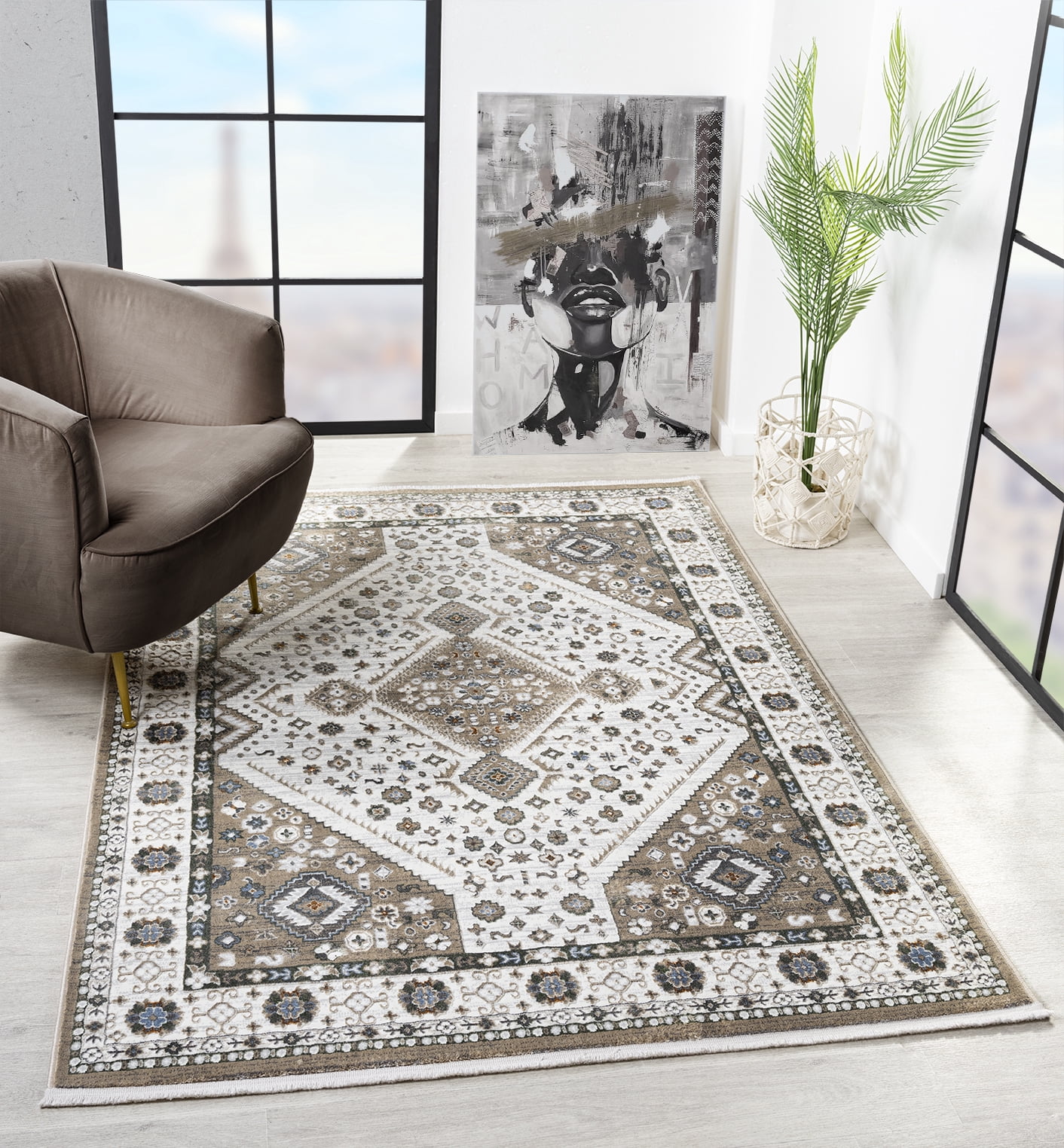 United Weavers Riviera Belva Area Rug, Border Pattern, Cream, 7'10" X 10'6"
