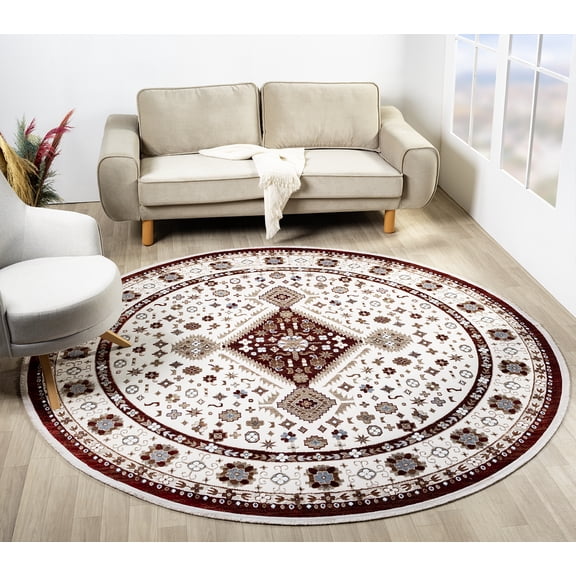 United Weavers Riviera Belva Round Rug, Border Pattern, Burgundy, 7'11" X 7'11"