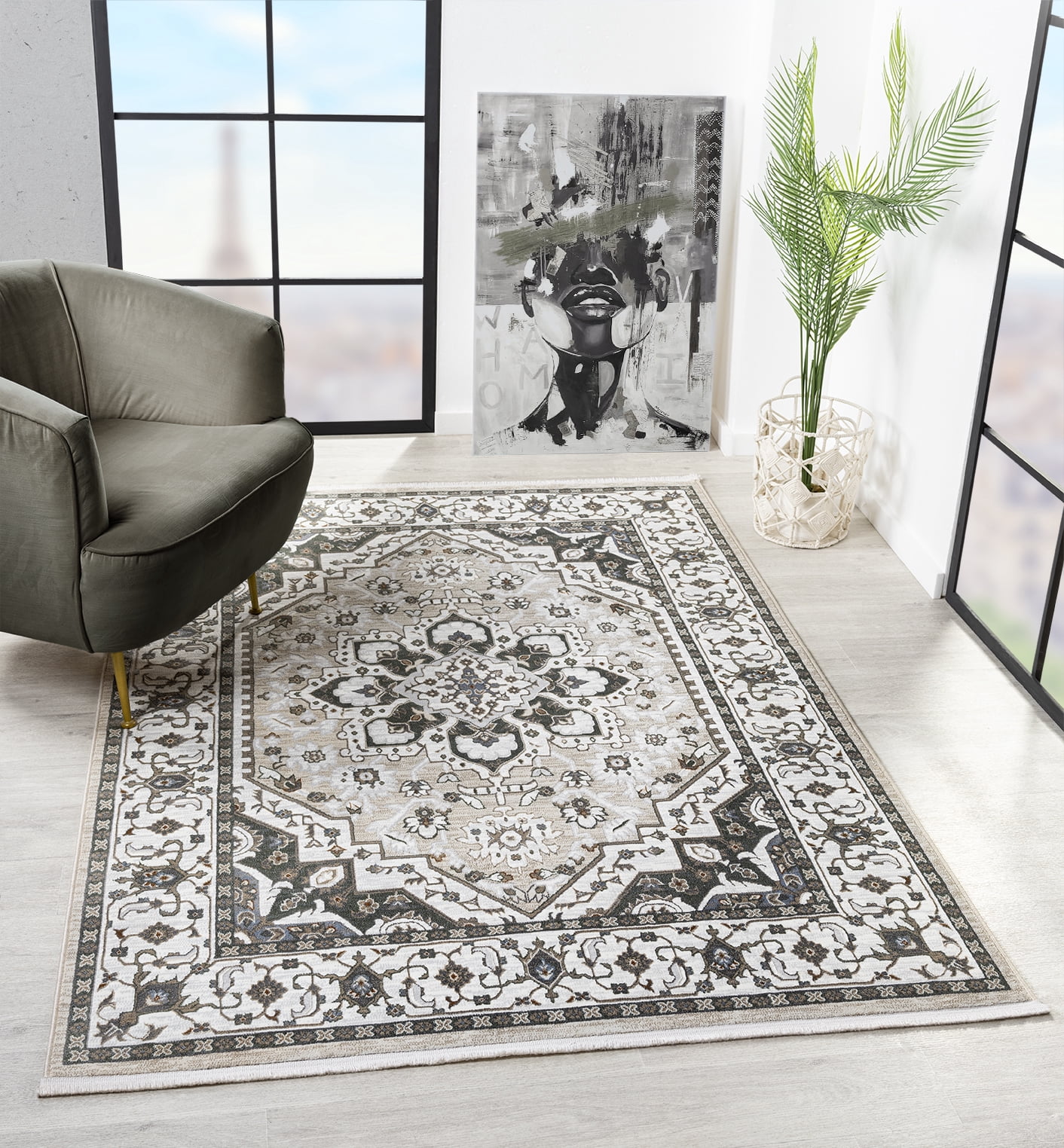 United Weavers Riviera Delora Area Rug, Border Pattern, Cream, 5'3" X 7'2"