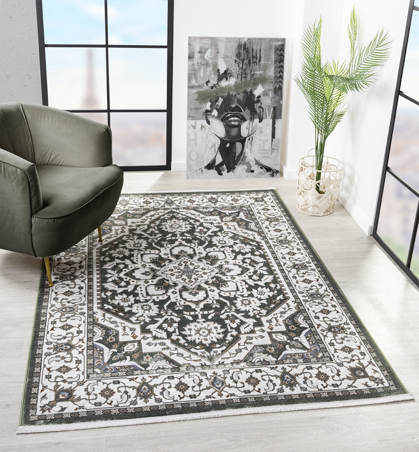 United Weavers Riviera Delora Area Rug, Border Pattern, Green, 7'10" X 10'6"