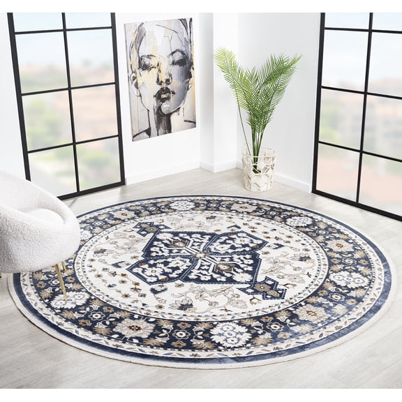 United Weavers Riviera Delphine Round Rug, Border Pattern, Blue, 7'11" X 7'11"