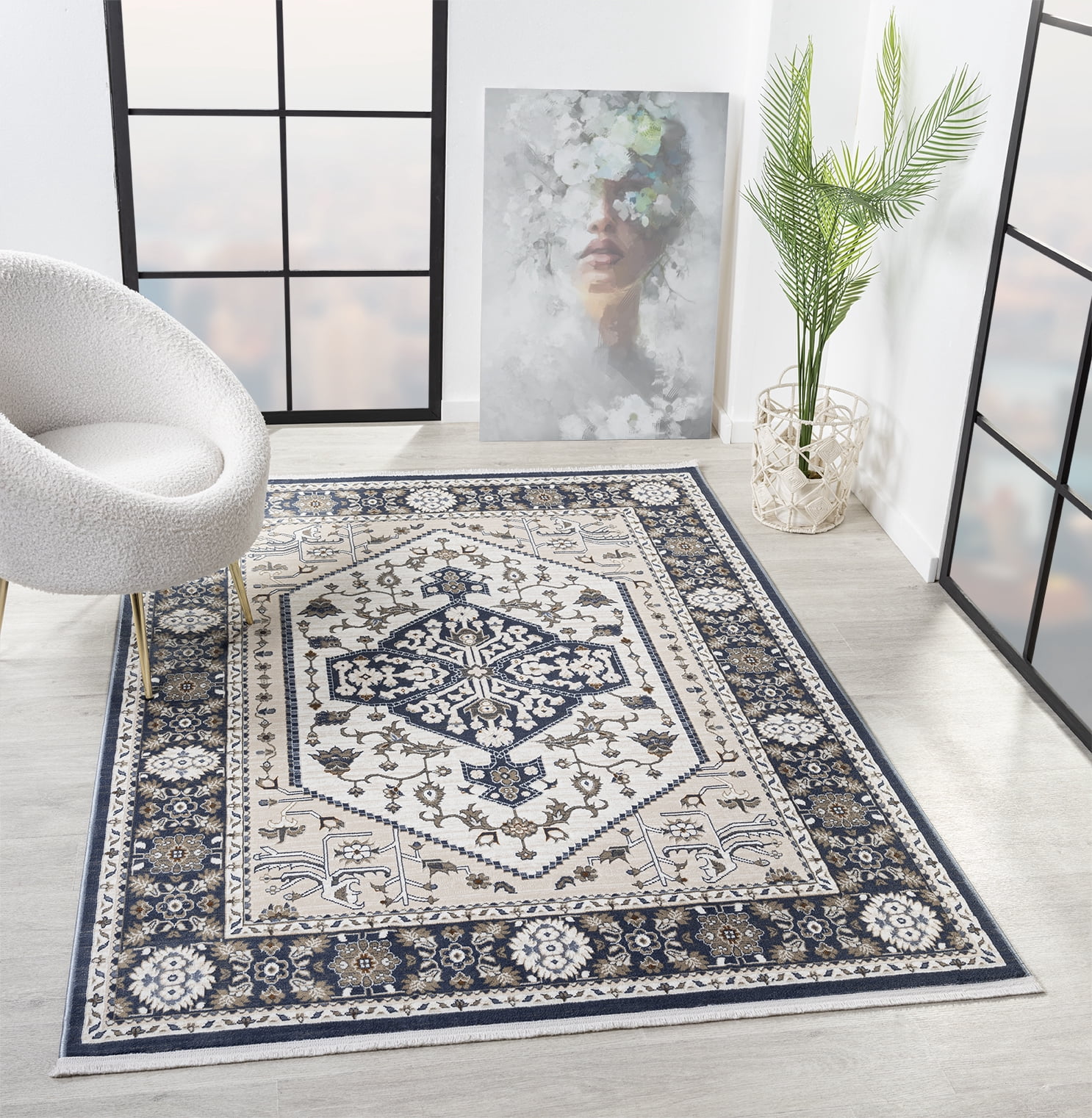 United Weavers Riviera Delphine Runner Rug, Border Pattern, Blue, 2'7" X 7'2"