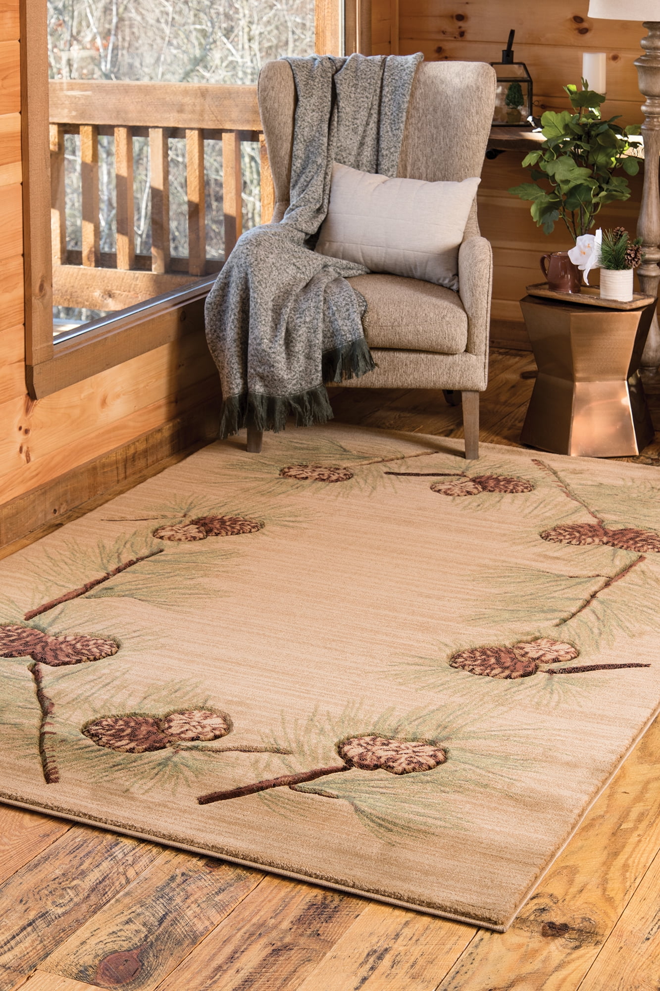 United Weavers Rustic Forest Pinophyta Lodge Border Area Rug, Beige, 5'3" x 7'6"